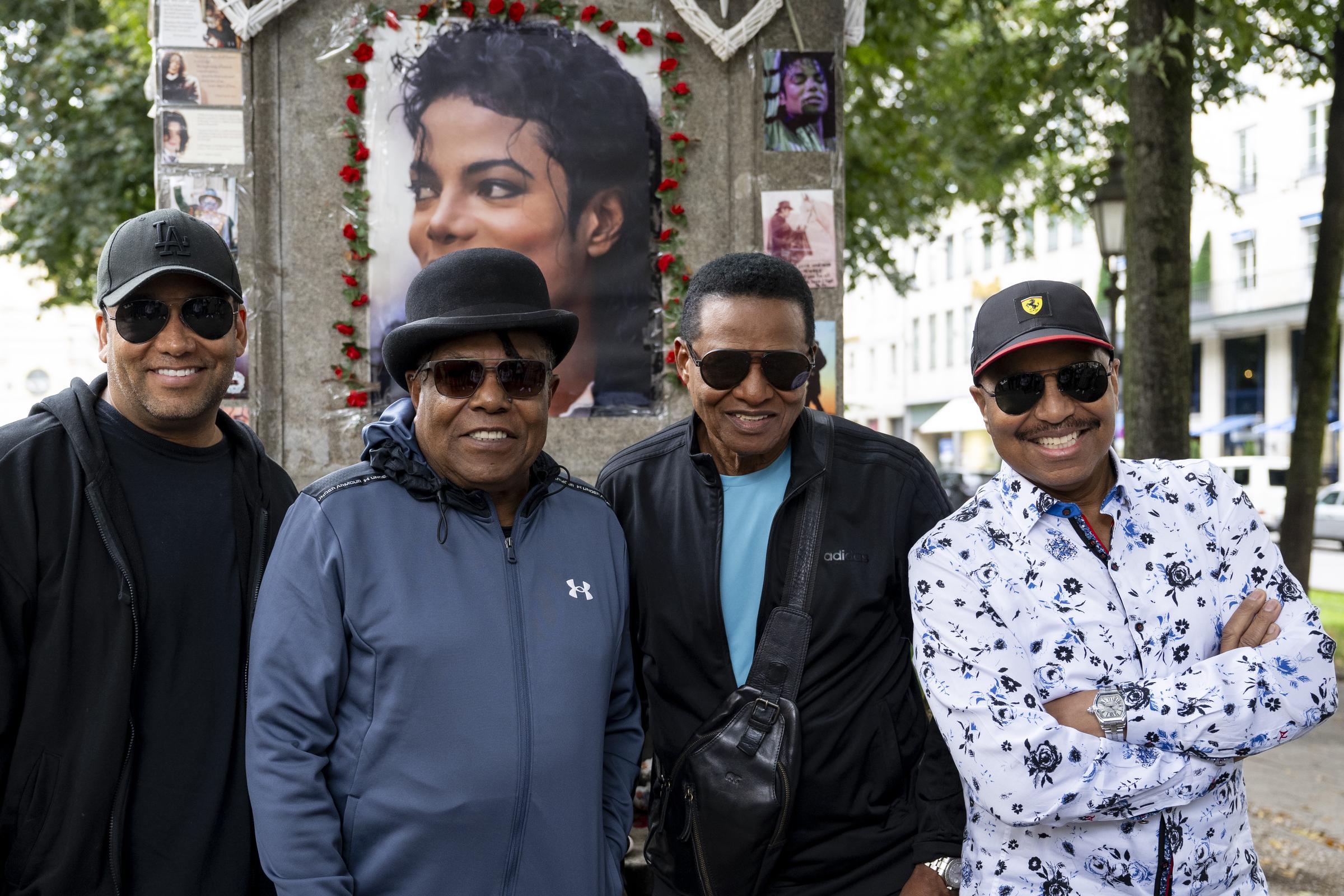 Taryll, Tito, Jackie and Marlon Jackson photographed at a press conference in front of the Michael Jackson memorial on September 9, 2024, in Munich, Germany. | Source: Getty Images