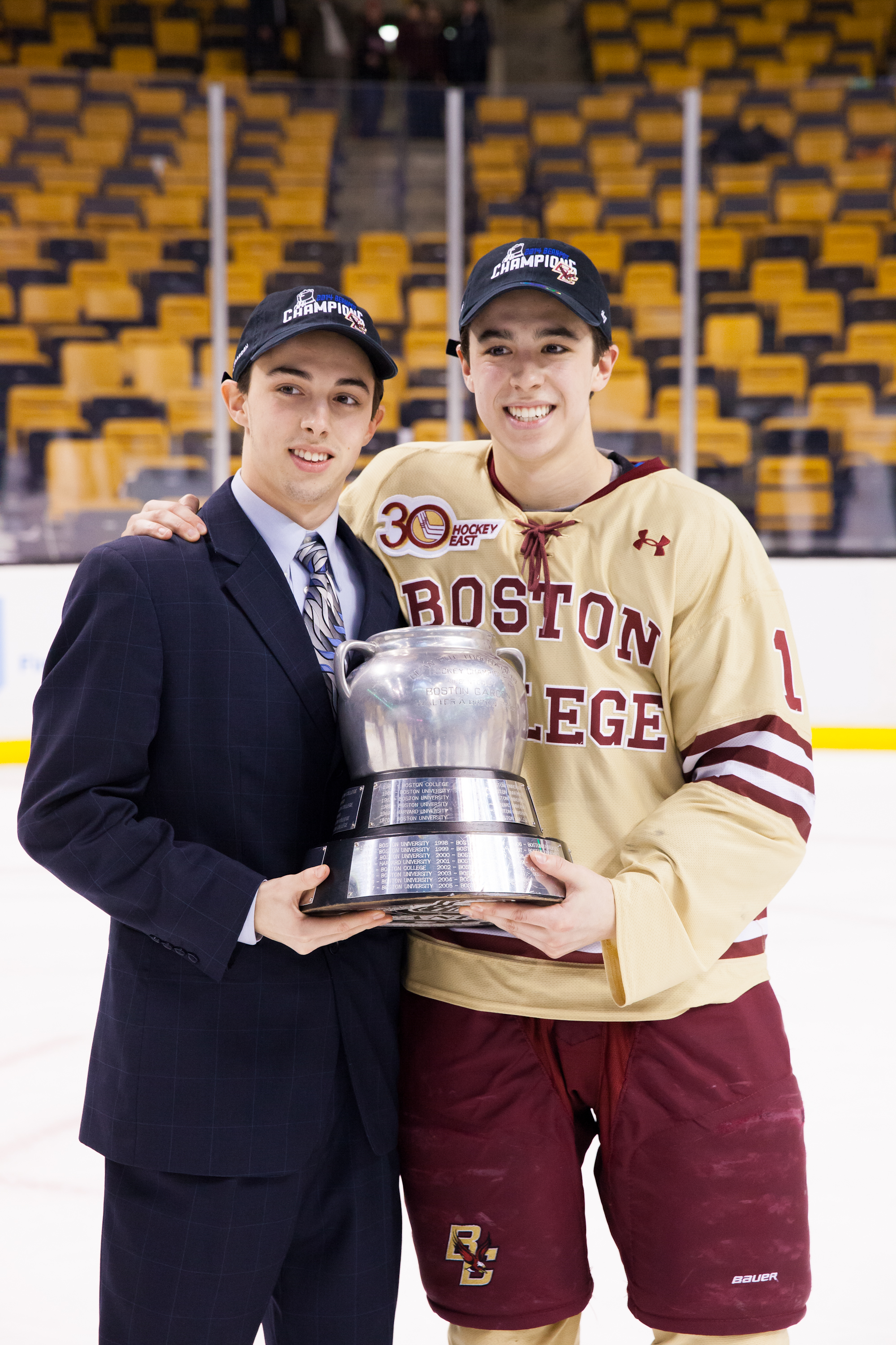 Johnny and Matthew Gaudreau during the 2014 Beanpot Tournament - Championship in Boston, Massachusetts on February 10, 2014 | Source: Getty Images