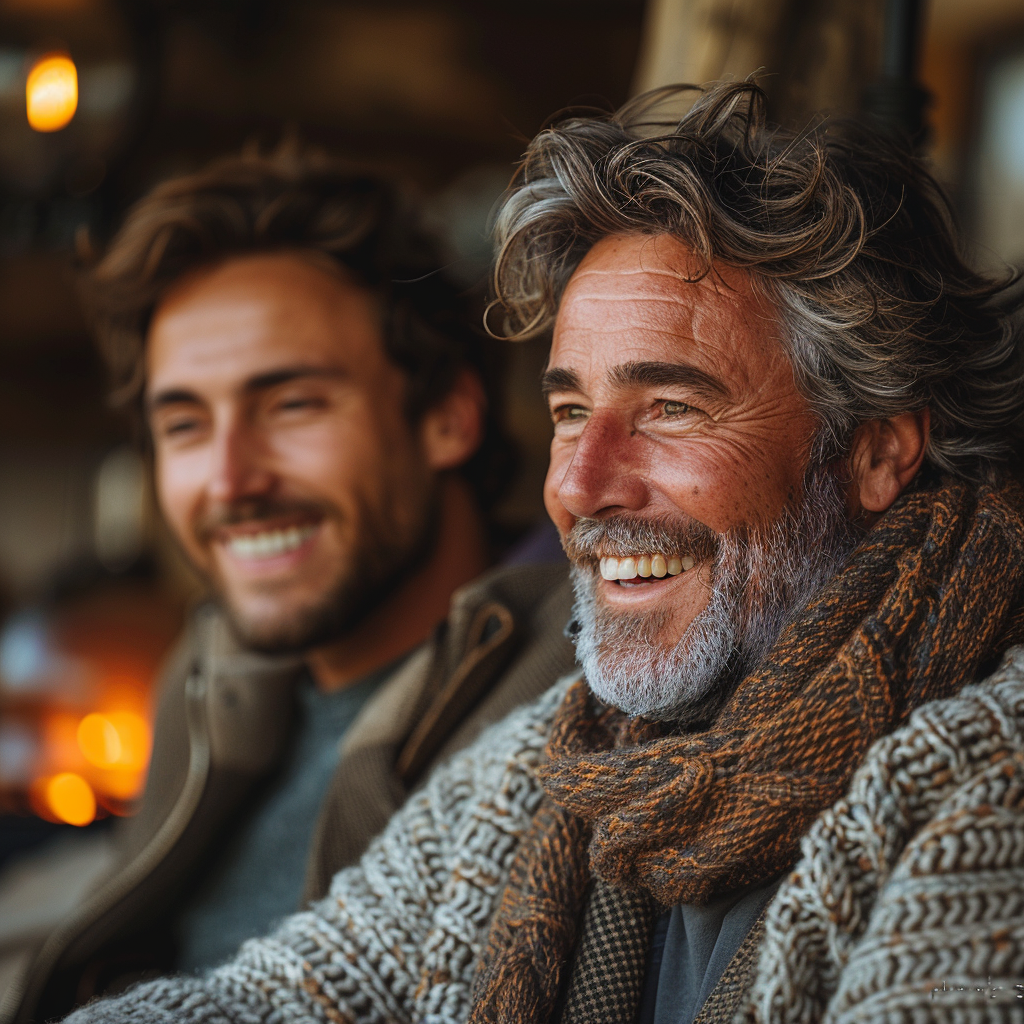 Two men smiling | Source: Midjourney